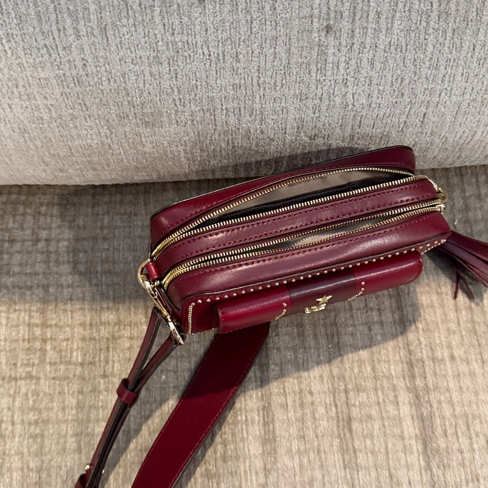 Michael Kors Wine studded camera Crossbody Bag with Gold Accents 4 x 7 - Picture 7 of 12